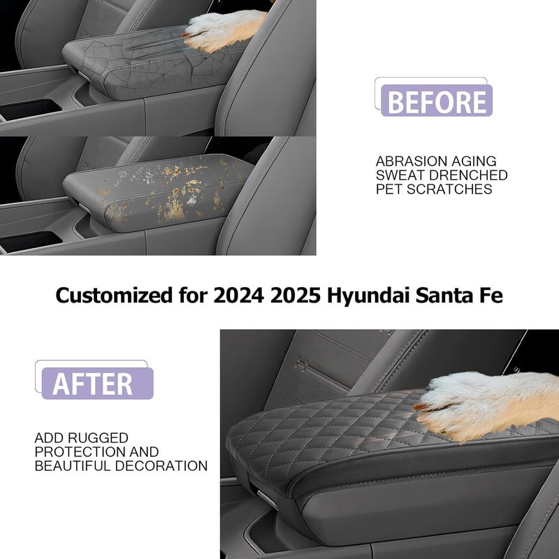 LUWU Center Console Cover Compatible with 2024 2025 2026 Hyundai Santa Fe Accessories Santa Fe Armrest Cover 2025 2026 Santa Fe SE/SEL/XRT/Limited/Calligraphy Armrest Console Cover Soft Leather (Black) - Image 2